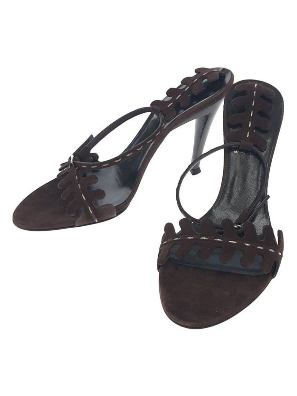Fendi Leather Suede Ankle Strap Heeled Sandals